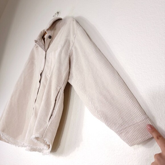 ZARA Corduroy Overshirt Oversized Button Down Shirt Jacket Cream Small Minimal - Picture 8 of 12